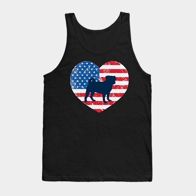 American Flag Heart Love Pugs Usa Patriotic 4Th Of July Tank Top by JaroszkowskaAnnass